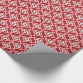 イカットパターン – ブルゴーニュ、グレーとサンゴ ラッピングペーパー (角)