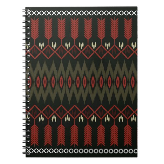 イカットパターン：幾何学的な民族オーナメント ノートブック (正面)