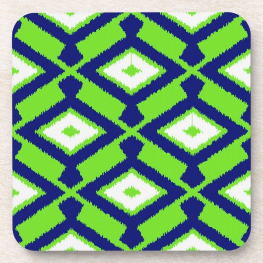 イカットパターン – 緑、藍色、白 コースター (正面)