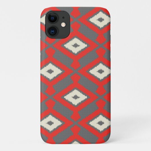 イカットパターン – 赤、灰色、ベージュ Case-Mate iPhoneケース (裏面)