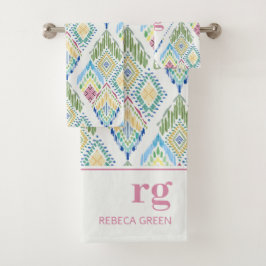 イカットフローラシームレスパターンモノグラモダンム バスタオルセット