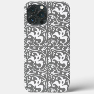 イカットフローラダマスク – グレー/グレーと白 iPhone 13 PRO MAXケース