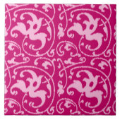 イカットフローラダマスク – 明るい赤紫色とピ淡い色のンク タイル (正面)