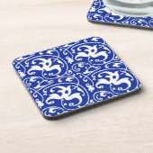 イカットフローラダマスク – Cobalt Blue and White コースター (左側)