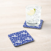 イカットフローラダマスク – Cobalt Blue and White コースター (右側)