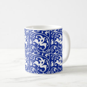 イカットフローラダマスク – Cobalt Blue and White コーヒーマグカップ