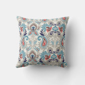 イカットボホーネイビーブルーターコイズペイズリーデザイン クッション (裏面)