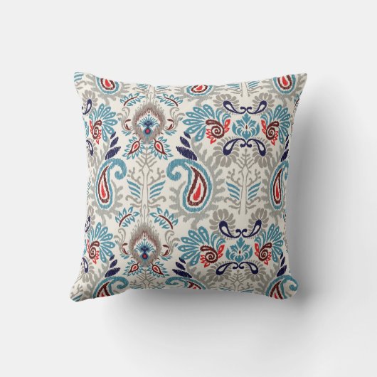 イカットボホーネイビーブルーターコイズペイズリーデザイン クッション (裏面)