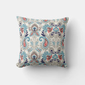 イカットボホーネイビーブルーターコイズペイズリーデザイン クッション (正面)