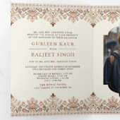 イカットボーダー オールインワン Anand Karaj シク教結婚式 三つ折り招待状 (内部最初)