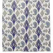 イカットヴィンテージトリアモダンルパターンペイズリーネイビー シャワーカーテン (正面)