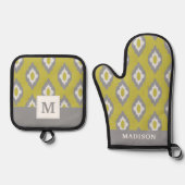 イカットヴィンテージパターン 鍋つかみ&鍋敷きセット (正面)