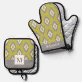 イカットヴィンテージパターン 鍋つかみ&鍋敷きセット (正面/裏面)