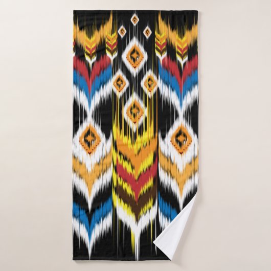イカット幾何学民俗オーナメント。部族民族6族 バスタオル (バスタオル)