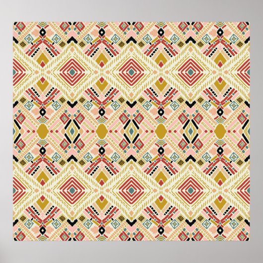イカット幾何学的民俗学、東洋のダマスクのパターン。 ポスター (正面)