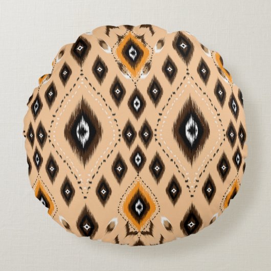 イカット民族幾何学民俗様式 ラウンドクッション (正面)