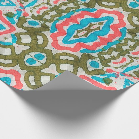 イカット民族抽象芸術パターン。シャーマン模様。ペニ ラッピングペーパー (角)