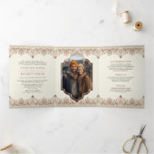 イカット縁どオール・イン・ワン・アナンド・カラジ・シーク結婚ズ 三つ折り招待状 (内部)