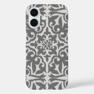 イカット・ダマスク柄 ライトグレーとミディアムグレー iPhone 16ケース