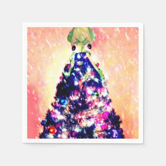 イカメリーマスイカのクリスマスツリー紙ナプキン スタンダードカクテルナプキン (正面)
