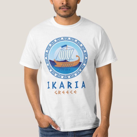 イカリア，ギリシャの船デザインメンズ Tシャツ (正面)