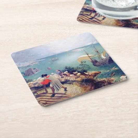 イカロスの秋と風景Pieter Bruegel スクエアペーパーコースター (アングル)