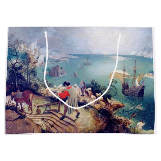 イカロスの秋と風景Pieter Bruegel ラージペーパーバッグ (正面)
