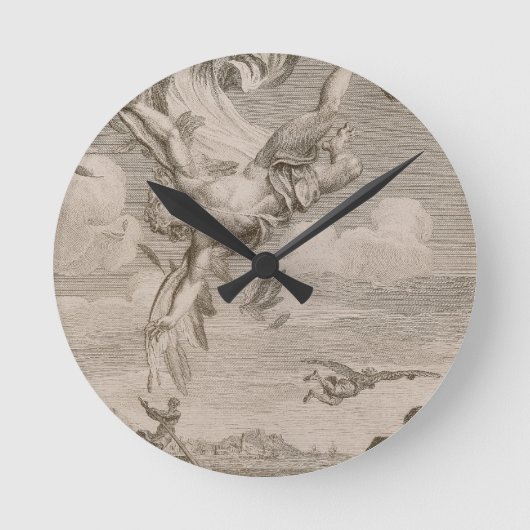 イカロスの秋、1731年(版木、銅版、版画) ラウンド壁時計 (正面)