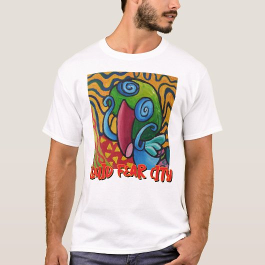 イカ恐怖都市グラフィックホワイトTシャツ Tシャツ (正面)