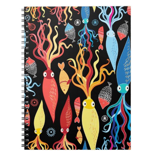 イカ数々のと魚の違う色の模様 ノートブック (正面)