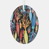 イカ数々のの黒背景 ガラスオーナメント (正面左)