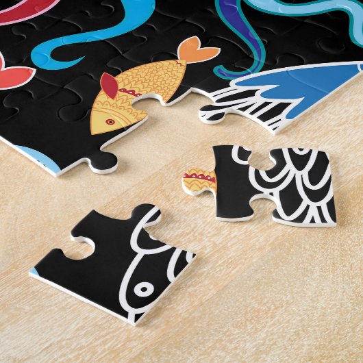 イカ数々のの黒背景 ジグソーパズル (側面)