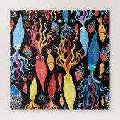 イカ数々のの黒背景 ジグソーパズル (縦)