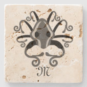 イカ灰色モノグラム ストーンコースター (正面)