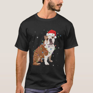 イギリスおもしろいのサンタ・ハット・ライト付きブルドッグ・ギフトF Tシャツ