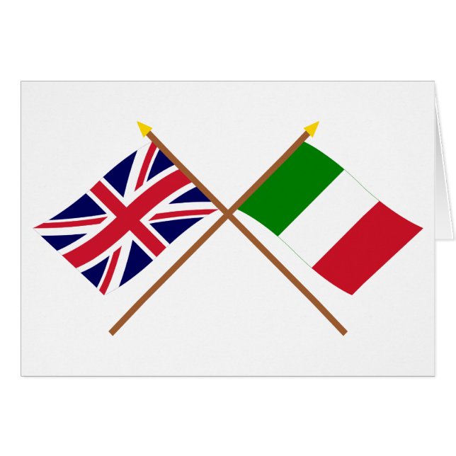 イギリスおよびイタリアによって交差させる旗 (正面横)
