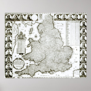 イギリスおよびウェールズ1644年の地図 ポスター