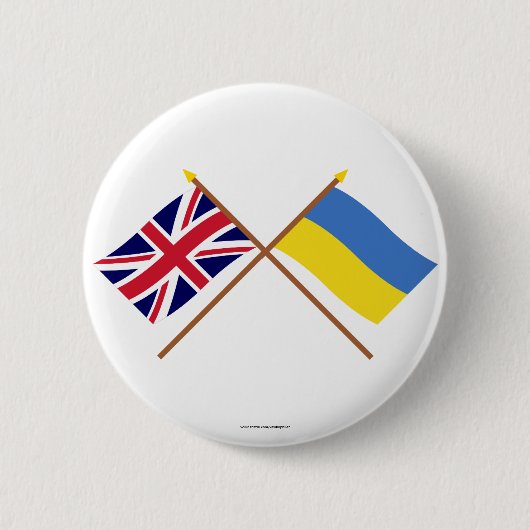 イギリスおよびウクライナによって交差させる旗 缶バッジ (正面)