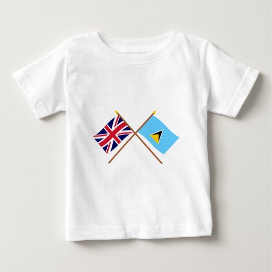 イギリスおよびセントルシアによって交差させる旗 ベビーTシャツ (正面)
