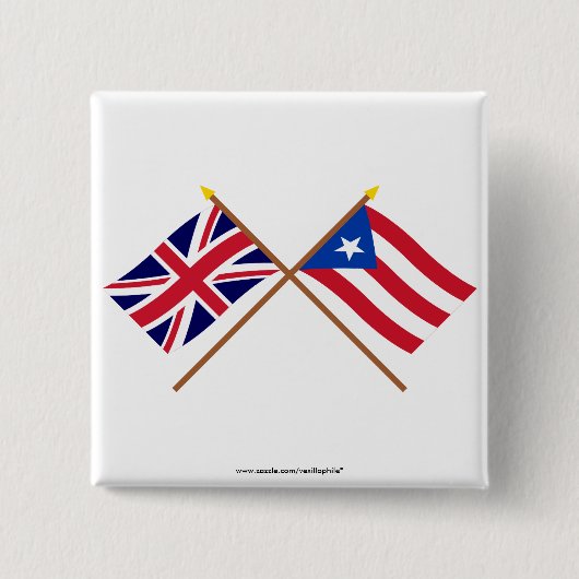 イギリスおよびプエルトリコによって交差させる旗 缶バッジ (正面)