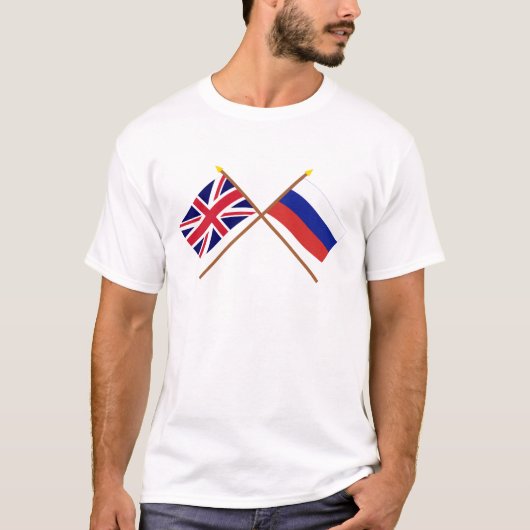 イギリスおよびロシアによって交差させる旗 Tシャツ (正面)