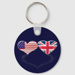 イギリスおよび米国のハートの旗およびティッカーテープ キーホルダー