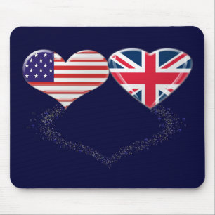 イギリスおよび米国のハートの旗およびティッカーテープ マウスパッド