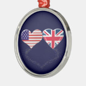 イギリスおよび米国のハートの旗およびティッカーテープ メタルオーナメント (左)