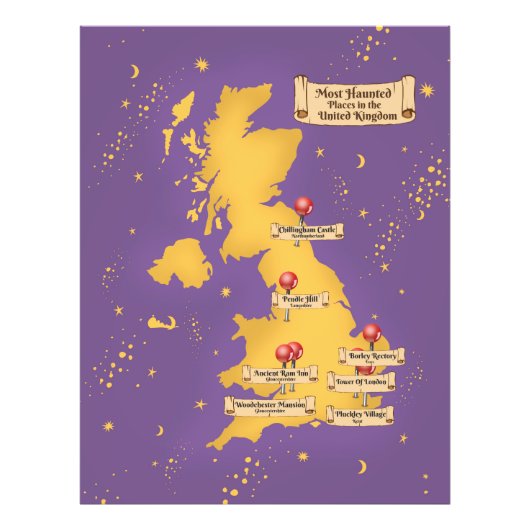 イギリスで最もホーンテッドな場所の地図 フォトプリント (正面)
