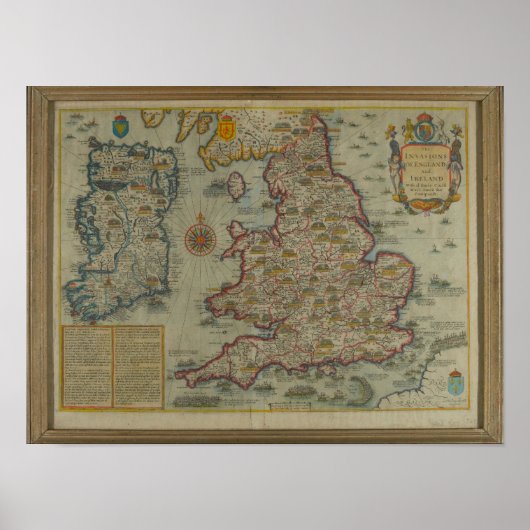 イギリスとアイルランドの侵略の地図 ポスター (正面)