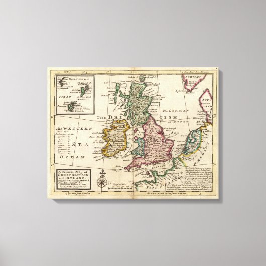イギリスとアイルランド素晴らしの総合地図 キャンバスプリント (正面)