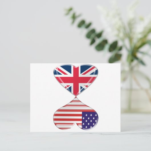 イギリスとアメリカのハート国旗の芸術 ポストカード (スタンド正面)