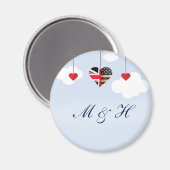 イギリスとアメリカの国旗のハート マグネット (正面/裏面)