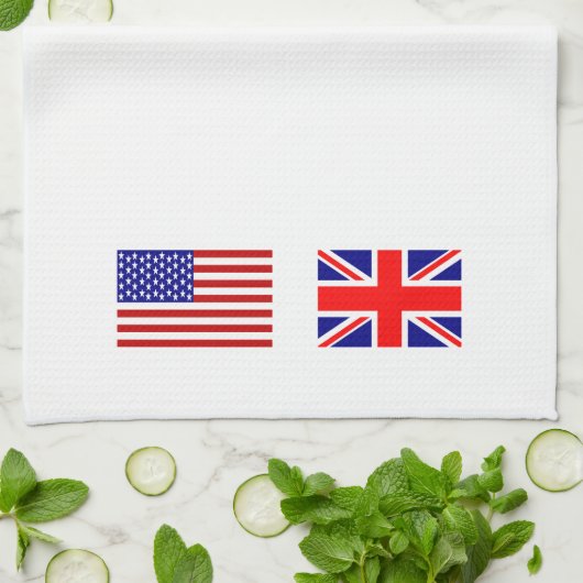 イギリスとアメリカの国旗を並べて キッチンタオル (折り畳み)